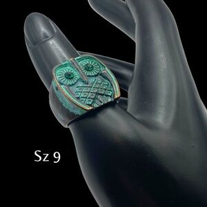 Vintage Statement Ring Green Stone Boho Festival